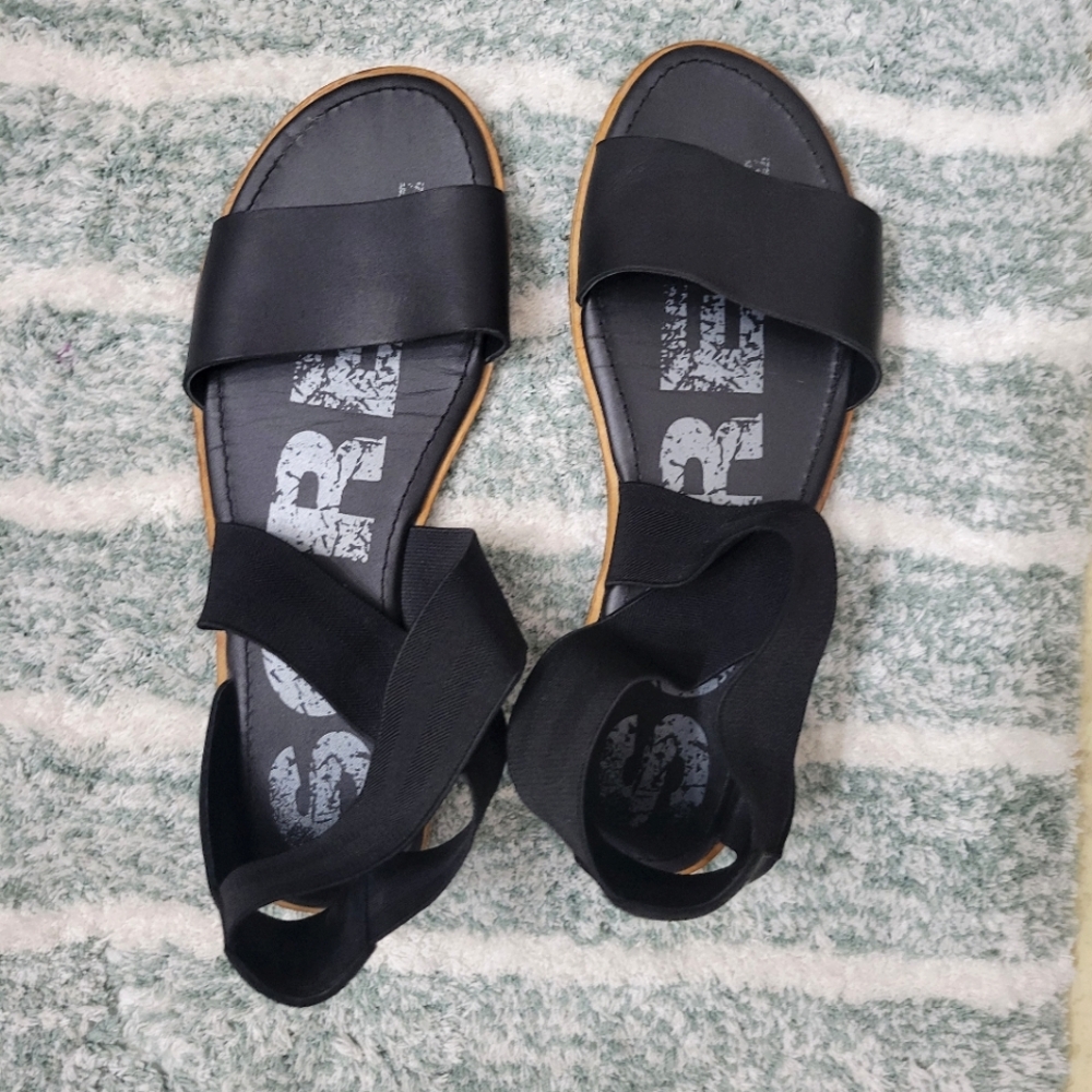 Sorel Ella Black Leather Sandals
